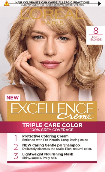 Foto del envase de la coloracion Excellence Creme 8 Rubio claro